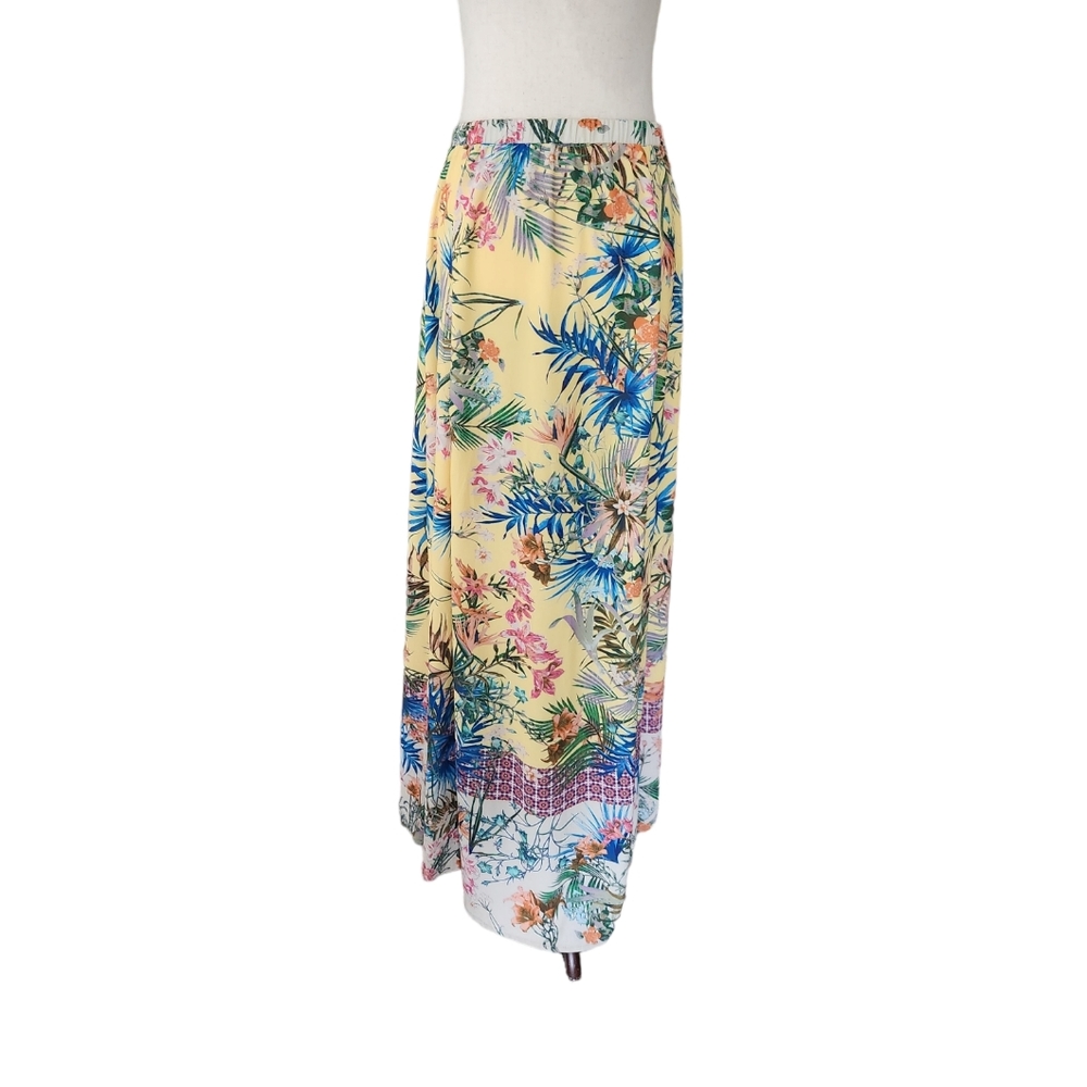 Flying Tomato Yellow Tropical Print Maxi Skirt Large